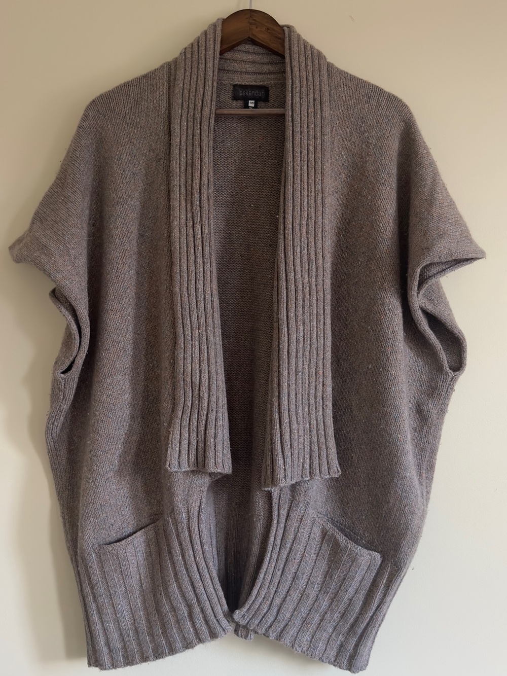 eskandar 100% Cashmere Shawl Cardigan in Dusty Rose Tweed